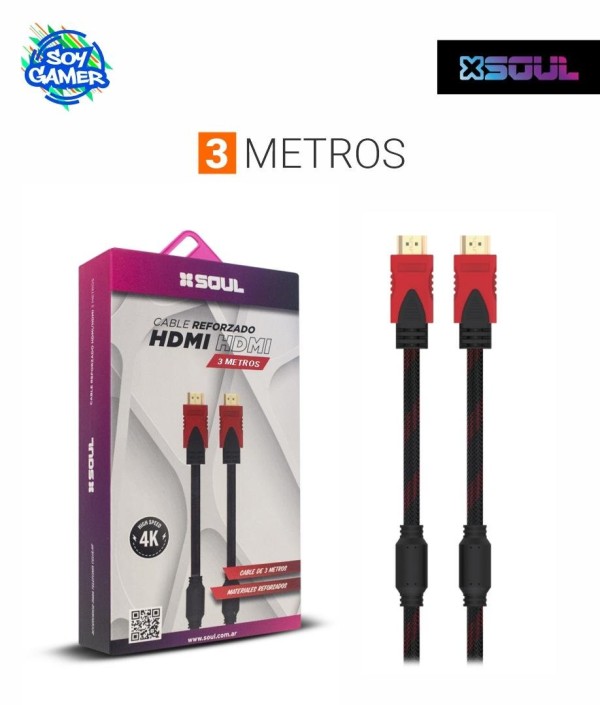 Cable HDMI High speed reforzado 3mts Soul