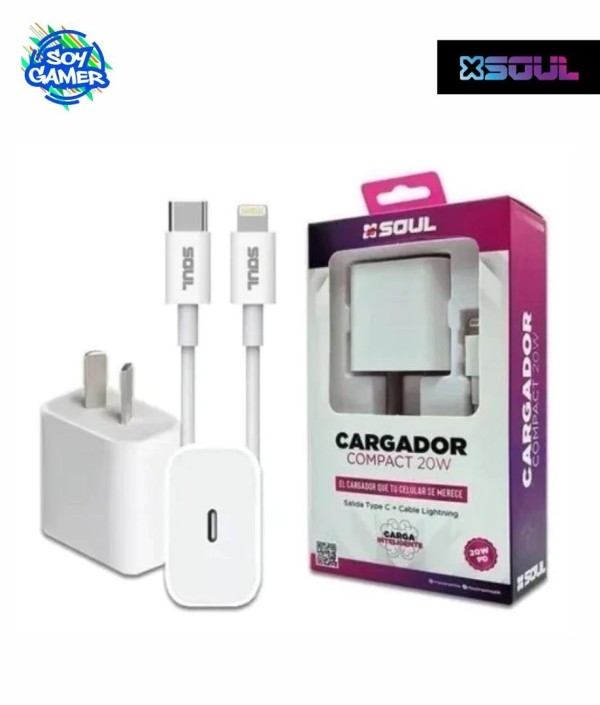 Cargador Viajero Soul Tipo C a Lightning 20W/18W