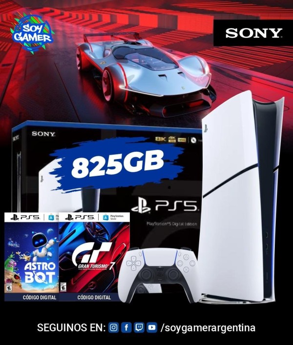 Consola Playstation 5 SLIM DIGITAL 825GB + Gran Turismo 7 + Astro Bot (Voucher]
