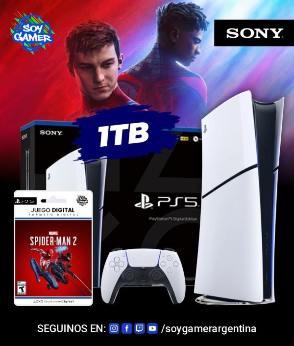 Consola Playstation 5 SLIM DIGITAL 1TB + Spiderman 2 (DIGITAL]
