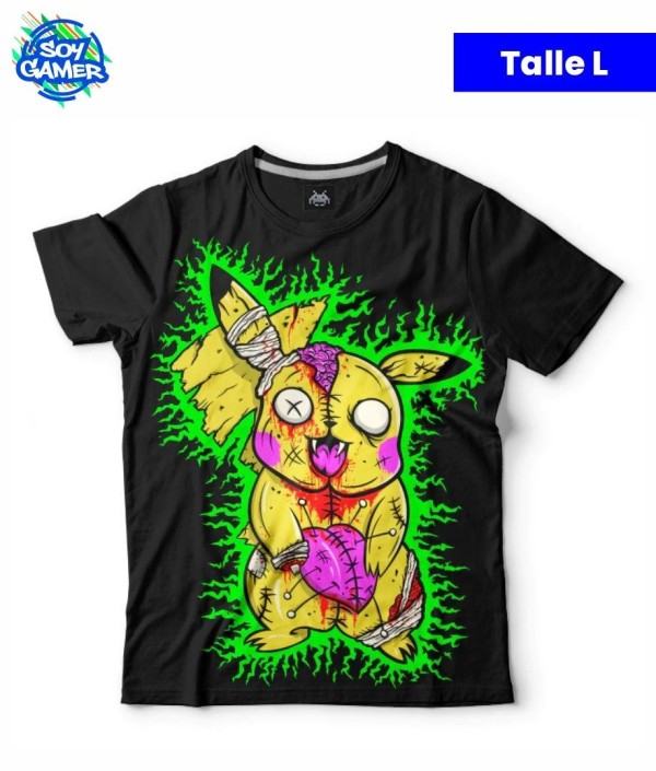 Remera RU304 Pikachu Cerebro Fluo Negra L
